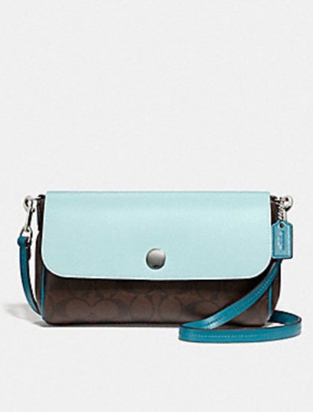 NWT Coach Reversible Signature Crossbody Bag Flap Teal Light Blue F59534 - Picture 2 of 14